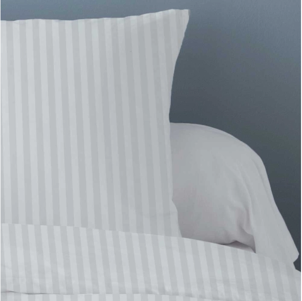 Housses de Couette Unies rayées Pur Satin de Coton 78 fils + 2 taies 65x65 cm – Doux et Respirant – Finition Boutons