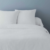 Housses de Couette Unies rayées Pur Satin de Coton 78 fils + 2 taies 65x65 cm – Doux et Respirant – Finition Boutons