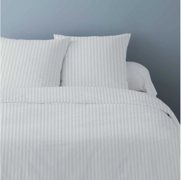 Housses de Couette Unies rayées Pur Satin de Coton 78 fils + 2 taies 65x65 cm – Doux et Respirant – Finition Boutons