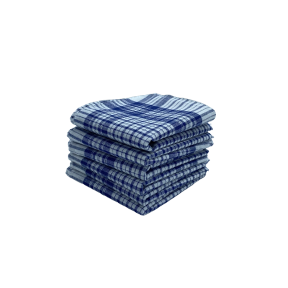 Lot de 6 Mouchoirs de Travail petits carreaux Bleu et Blanc 100% coton 40x40cm