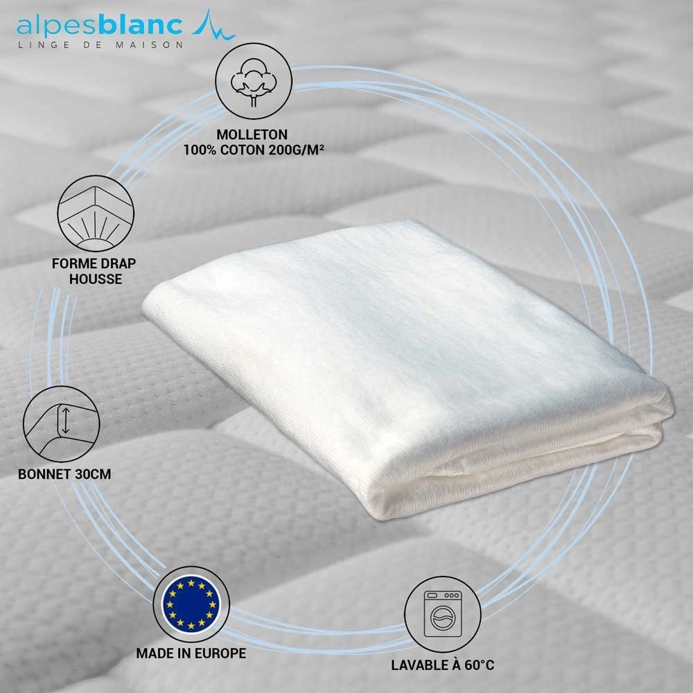 Protège-Matelas Molleton 100% Coton 200 g/m² – Grands Bonnets pour Maintien Parfait, Douceur, Protection et Confort Durable