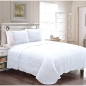 Couvre lit blanc 2 personnes 230x250 cm + 2 taies - Boutis 100% coton - Piquage en vagues