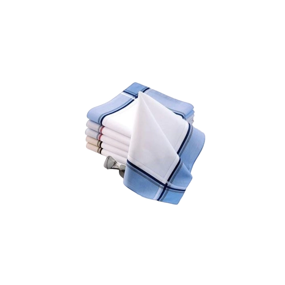 Lot de 12 mouchoirs Homme Chevalier blancs 41x41 cm en coton jumel - Assortis bleu, gris, taupe, finition ourlets, fibre douce