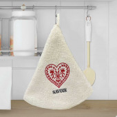 Torchons ronds coton beige coeur dans la cuisine
