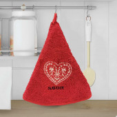 Torchons ronds coton rouge cœur dans la cuisine