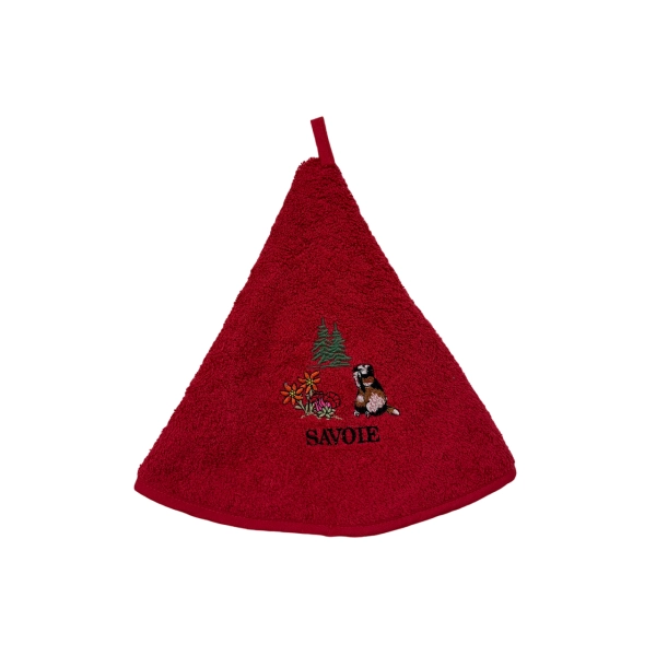 Torchons ronds coton rouge marmottes