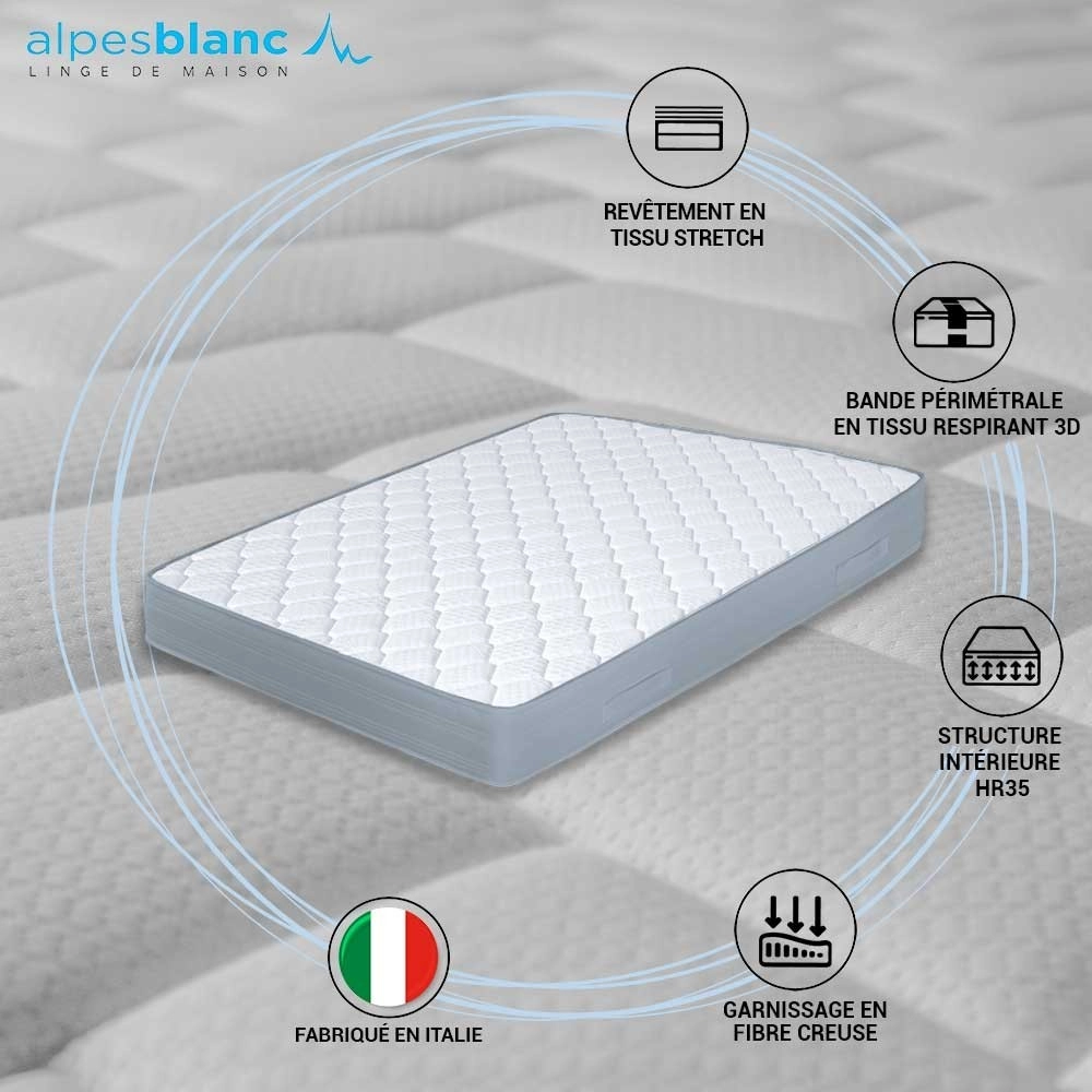 Matelas Lune en mousse haute résilience 35 kg/m3 - Epaisseur 21 cm, soutien dynamique et équilibré, tissu respirant
