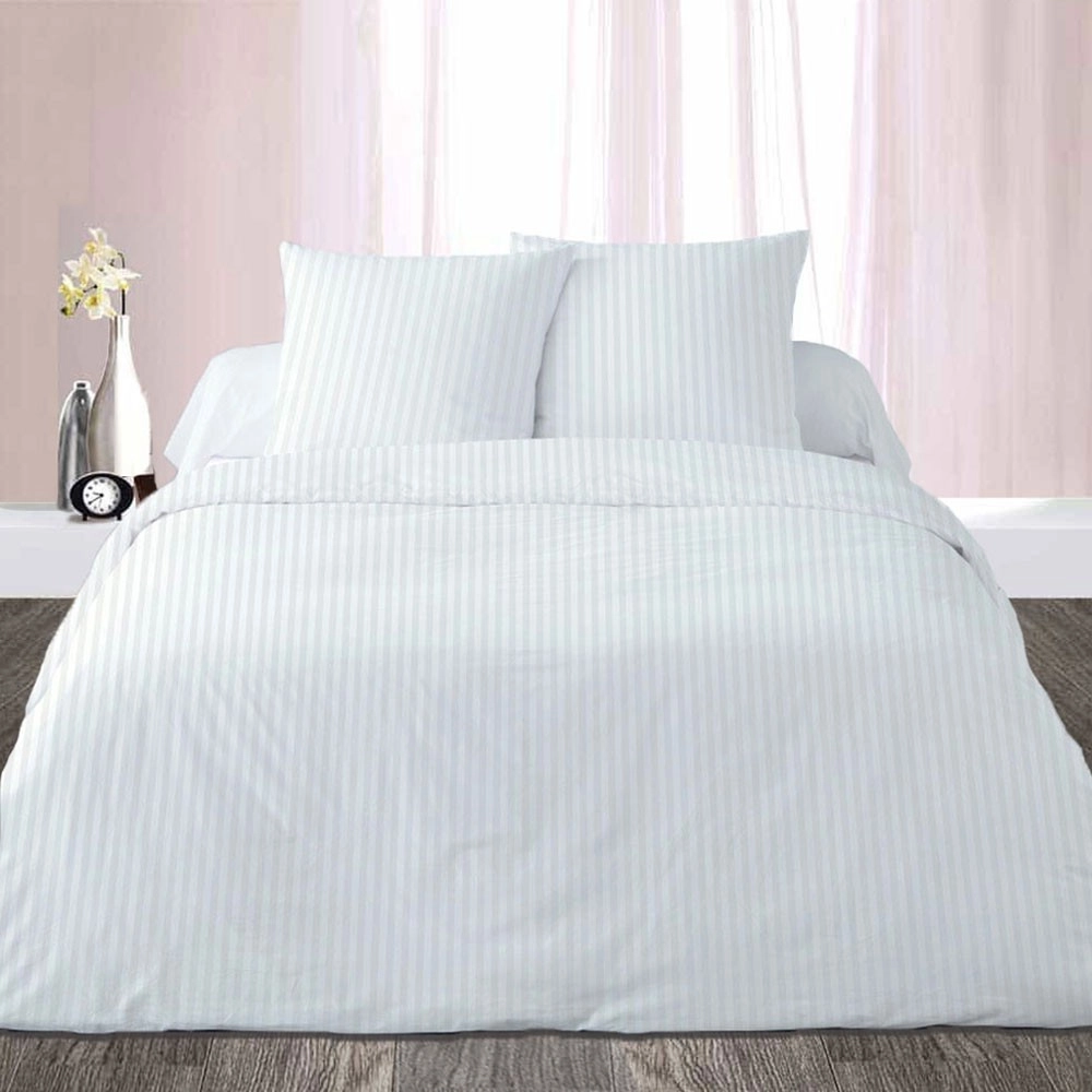 Housse de couette Satin Blanc 240x260 cm + 2 taies 65x65 cm - 100 % coton percale, doux, respirant, finition boutons