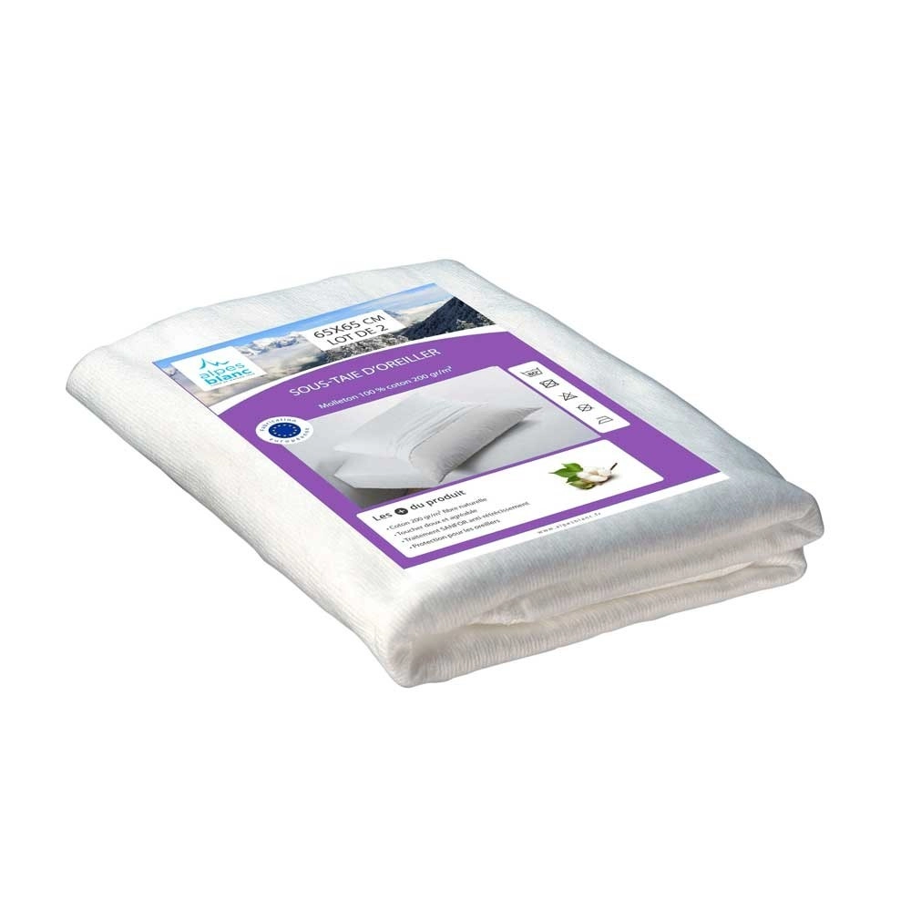 Lot de 2 sous-taies oreillers 100% Coton imperméables - Fermeture Éclair - Lavage à 40°
