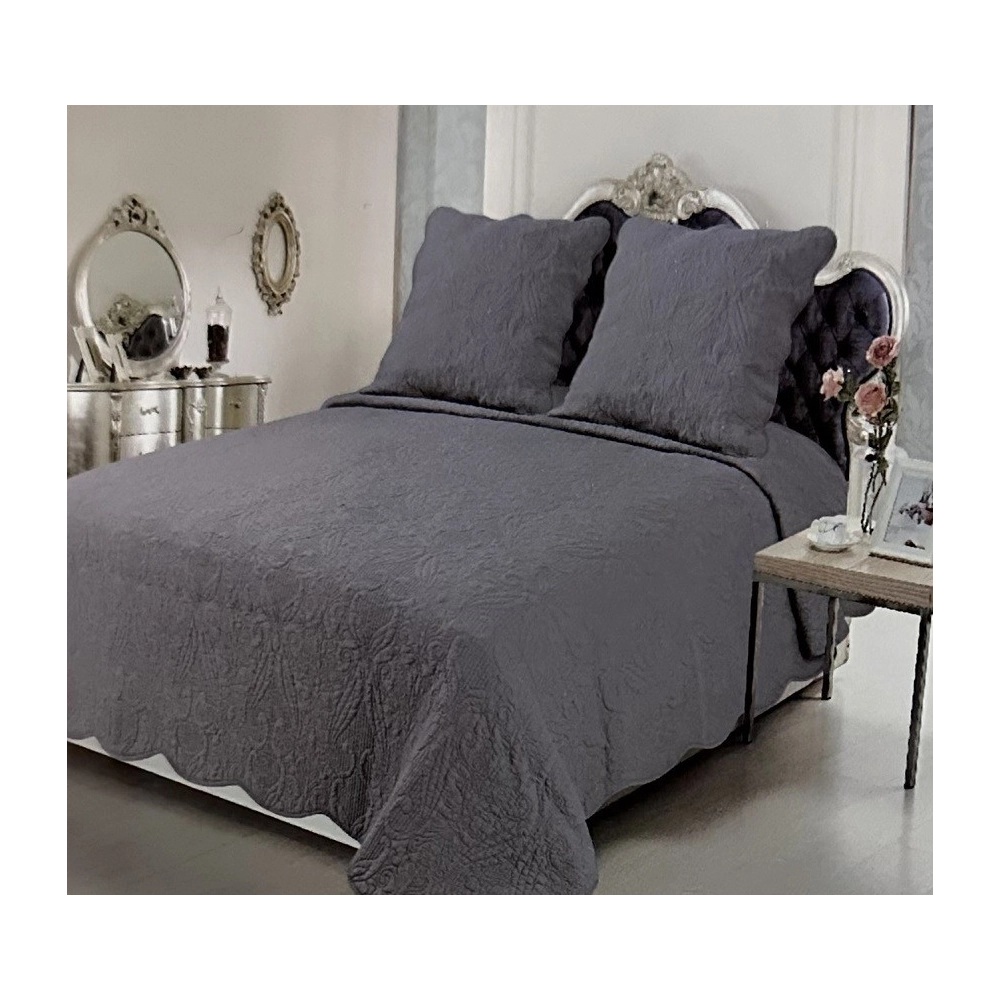 Couvre lit 2 personnes Plaisance 230x250 cm - Boutis coton haut de gamme pour lit double avec 2 taies pour une chambre élégante