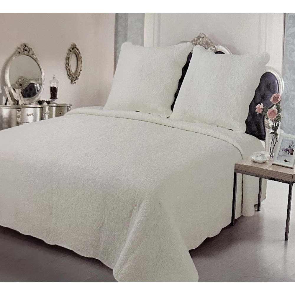 Couvre lit 2 personnes Plaisance 230x250 cm - Boutis coton haut de gamme pour lit double avec 2 taies pour une chambre élégante
