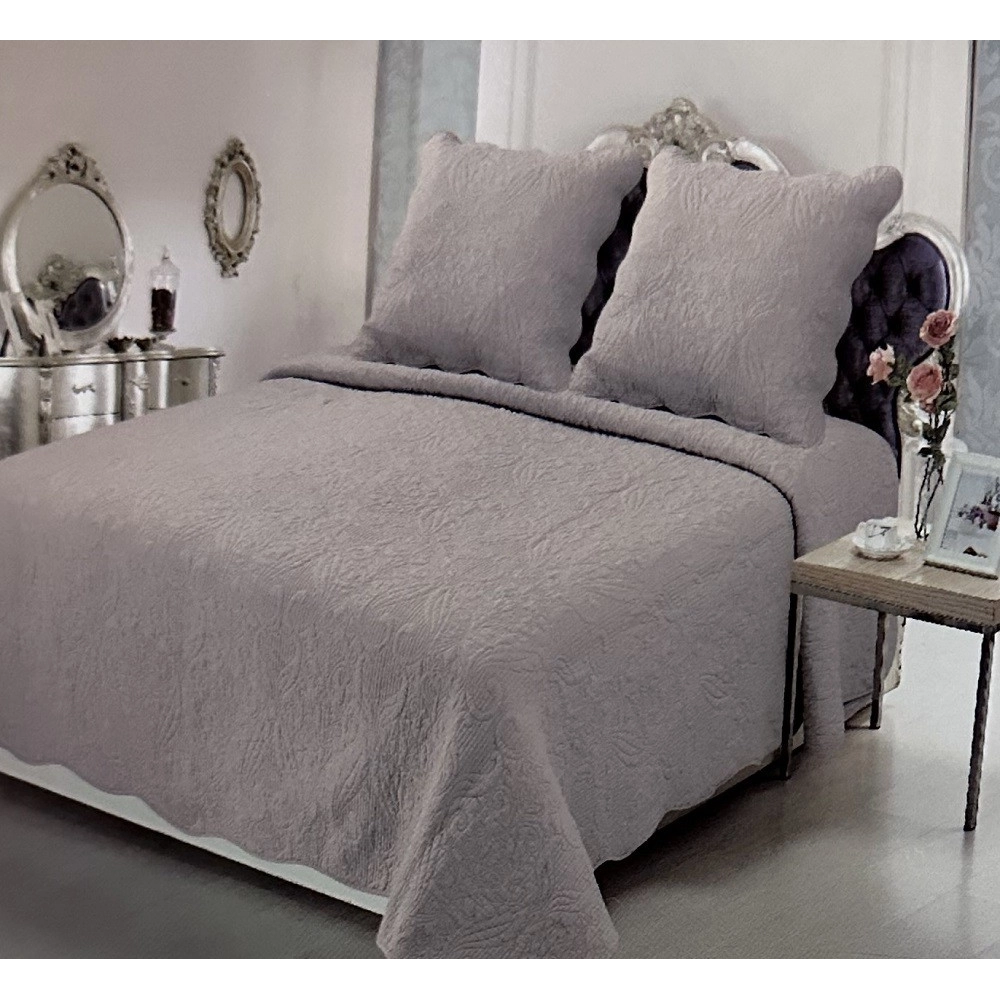 Couvre lit 2 personnes Plaisance 230x250 cm - Boutis coton haut de gamme pour lit double avec 2 taies pour une chambre élégante