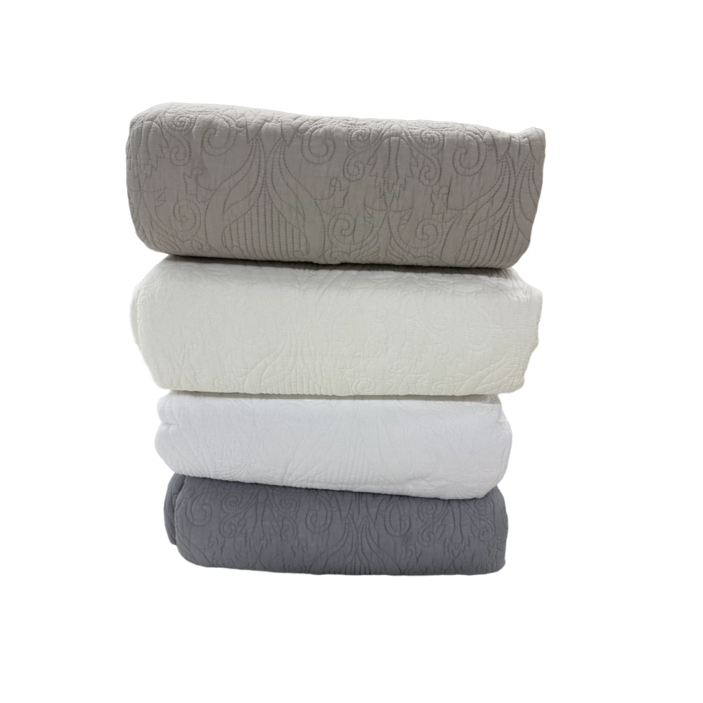 Couvre lit 2 personnes Plaisance 230x250 cm - Boutis coton haut de gamme pour lit double avec 2 taies pour une chambre élégante