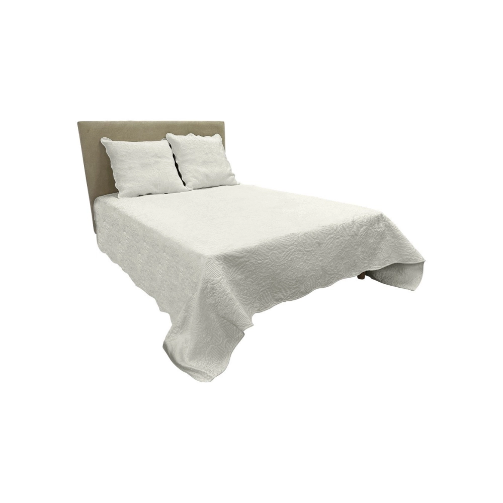 Couvre lit 2 personnes Plaisance 230x250 cm - Boutis coton haut de gamme pour lit double avec 2 taies pour une chambre élégante