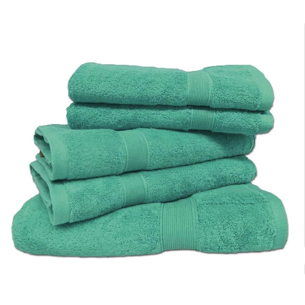 Lot de 5 serviettes éponge 600 g/m² vert sauge - 100% coton, ultra absorbantes, douceur premium et tenue des couleurs