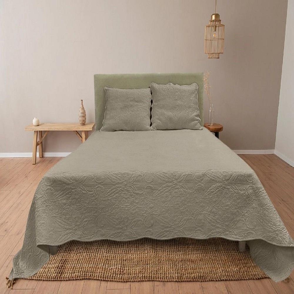 Couvre lit 2 personnes Plaisance 230x250 cm - Boutis coton haut de gamme pour lit double avec 2 taies pour une chambre élégante