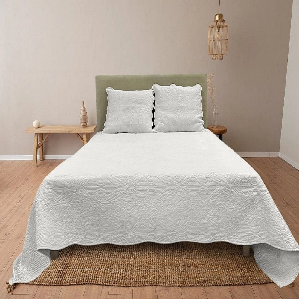 Couvre lit 2 personnes Plaisance 230x250 cm - Boutis coton haut de gamme pour lit double avec 2 taies pour une chambre élégante