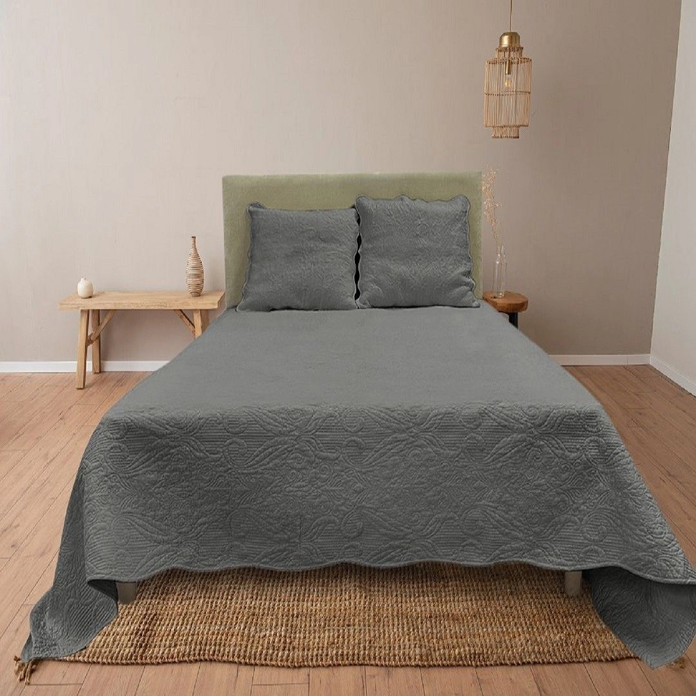 Couvre lit 2 personnes Plaisance 230x250 cm - Boutis coton haut de gamme pour lit double avec 2 taies pour une chambre élégante