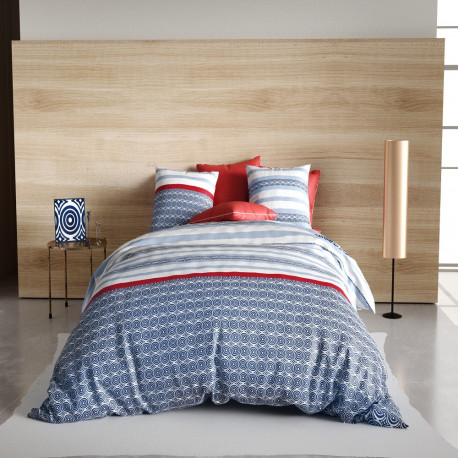 Parure housse de couette 240X220CM + taies pur coton - SANTORINI