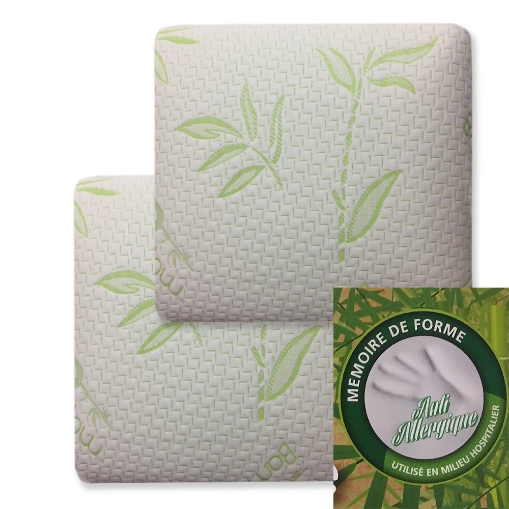 Lot de 2 oreillers carrés 60x60 cm mémoire de forme Visco - Soutien cervical, anti-allergique, confort durable et réparateur