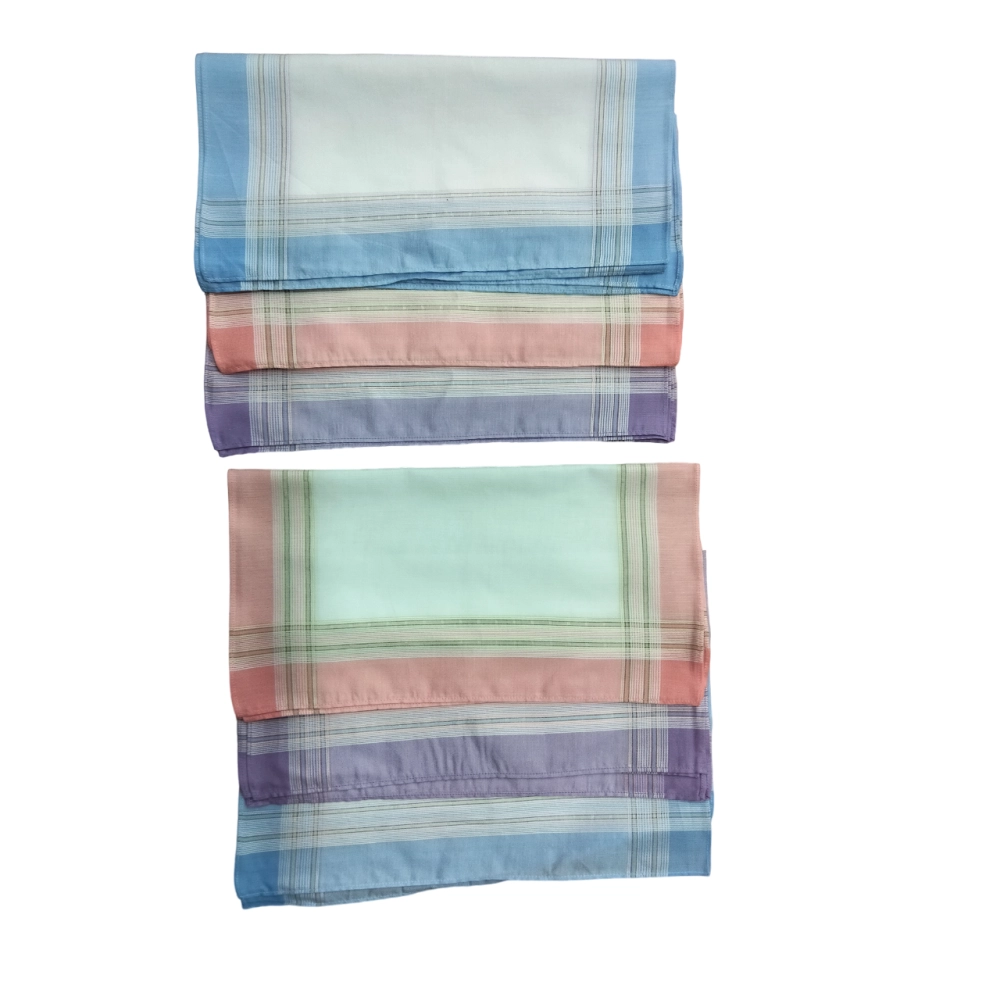 Lot De 6 Mouchoirs Femmes bleu, rose, jaune pur coton