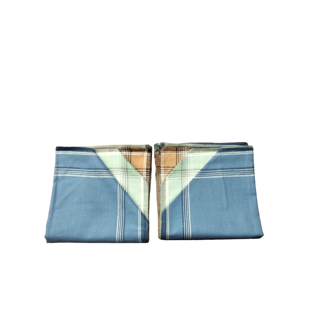 Lot de 12 Mouchoirs Fond coloré 100% Coton - 40x40cm - Bleu, vert, terracotta