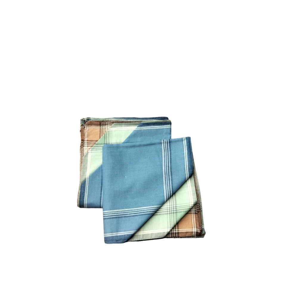 Lot de 12 Mouchoirs Fond coloré 100% Coton - 40x40cm - Bleu, vert, terracotta