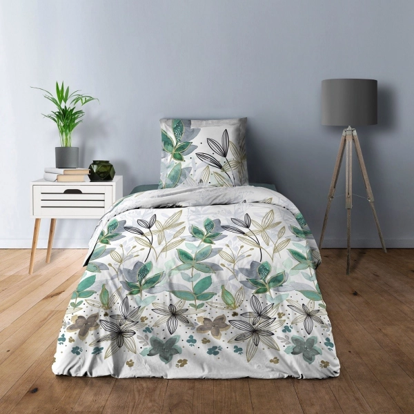 Parures de draps Coton Summer Flower avec drap housse, drap et une taie