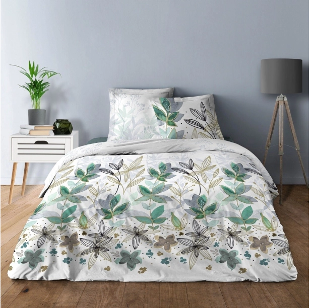 Parure de draps Summer Flower 100 % coton - Motif floral avec drap housse, drap plat et taie(s) 65x65 cm, douceur et fraîcheur
