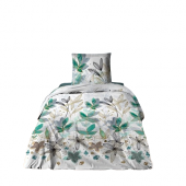 Parures de draps Coton Summer Flower avec drap housse, drap et une taie Fond Blanc