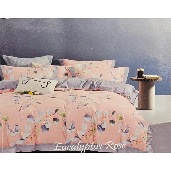 Parure de Draps 160 cm 4 pièces 100% Coton Eucalyptus Rose