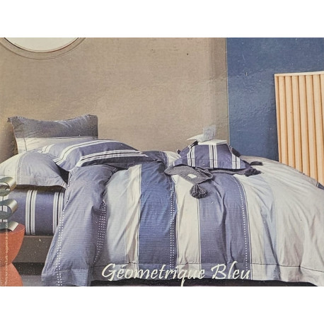 Parure de Draps 160 cm 4 pièces 100% Coton Géométrique Bleu