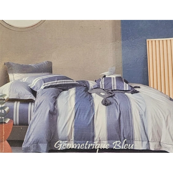 Parure de Draps 160 cm 4 pièces 100% Coton Géométrique Bleu