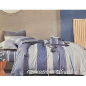 Parure de Draps 160 cm 4 pièces 100% Coton Géométrique Bleu