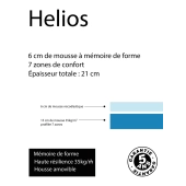 Matelas à mémoire de forme Hélios - Confort haut de gamme, mousse haute résilience, épaisseur 21 cm, 7 zones de confort