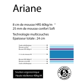Matelas Ariane : mousse très haute résilience 60 kg/m³, soutien ergonomique, confort luxueux, accueil souple et maintien ferme