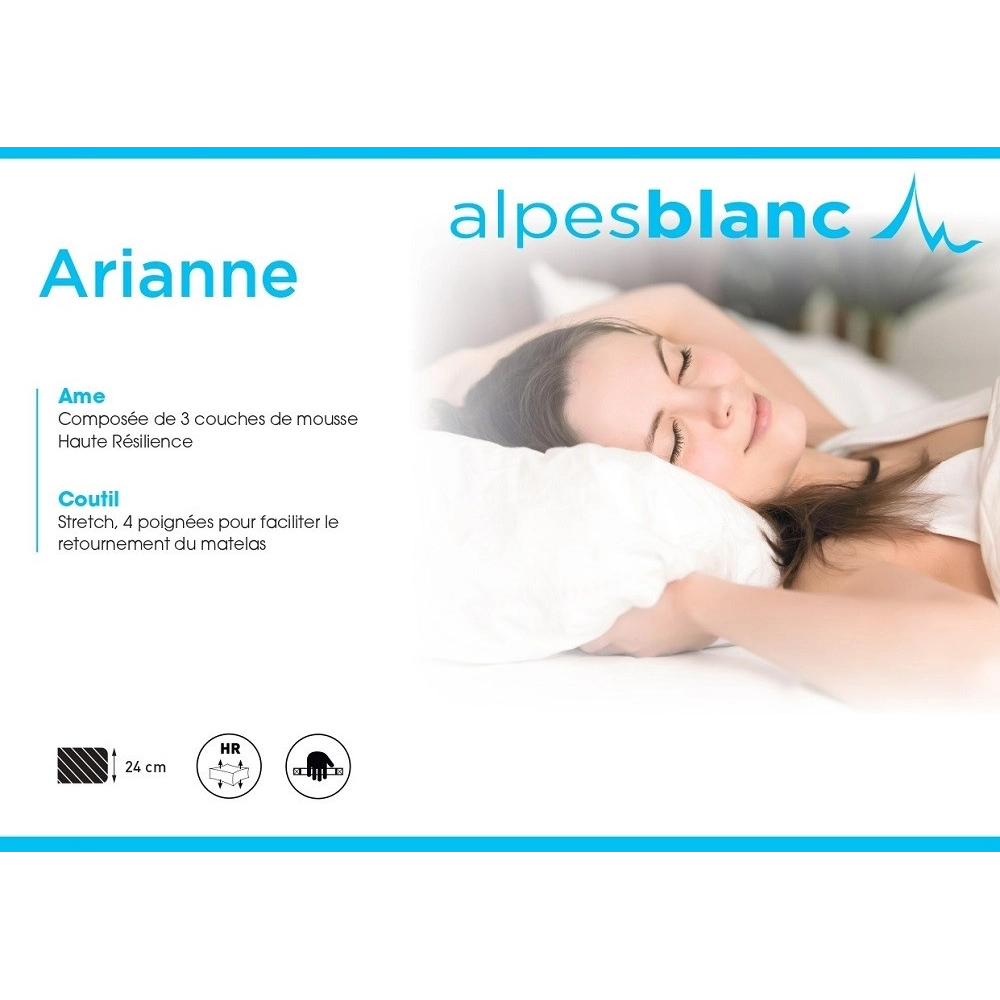 Matelas Ariane : mousse très haute résilience 60 kg/m³, soutien ergonomique, confort luxueux, accueil souple et maintien ferme