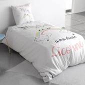 Housse de couette Majesty motifs licorne et arc-en-ciel 140x200 cm + taie 100% coton
