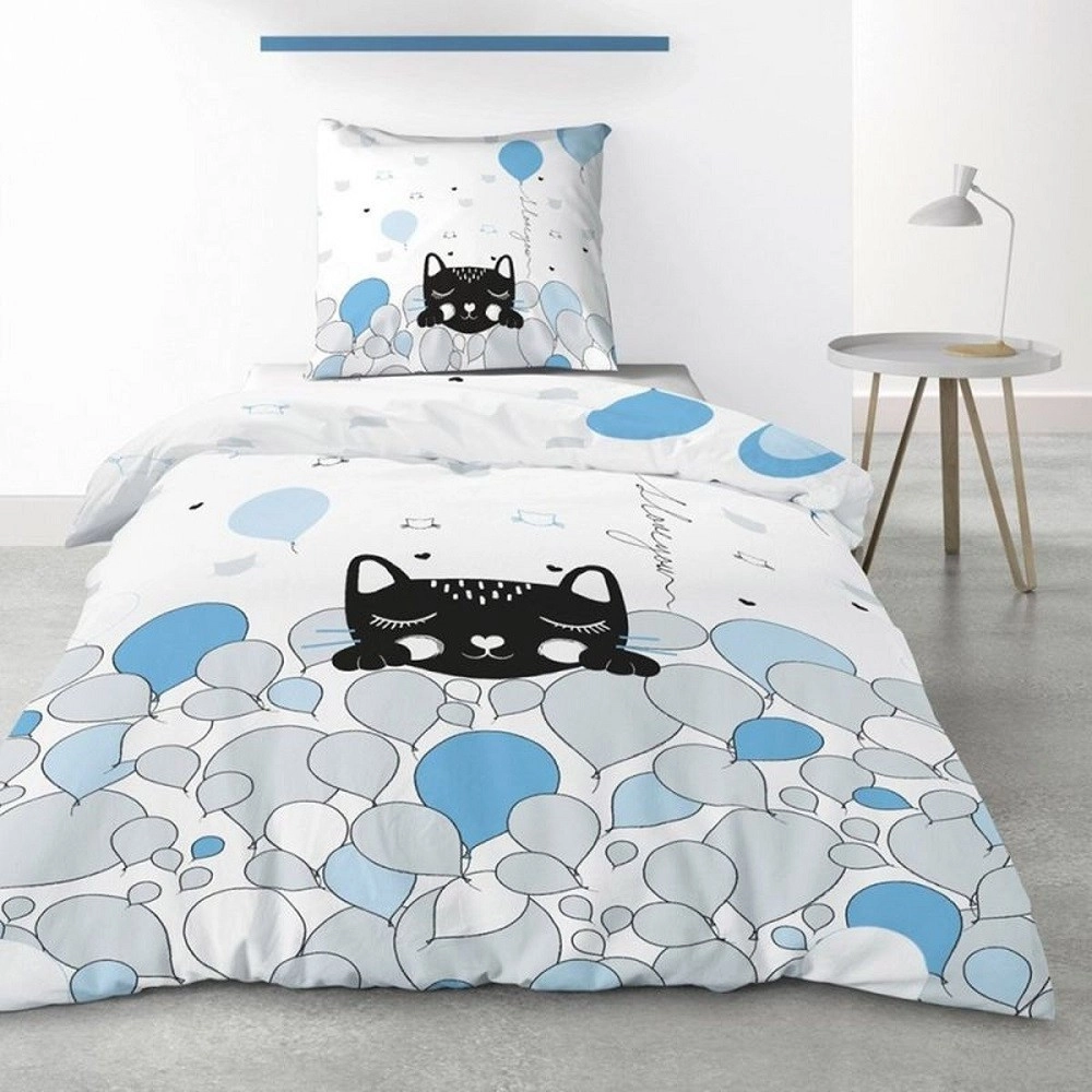 Housse de couette Pussycat Blue 140x200 + 1 taie 100% coton