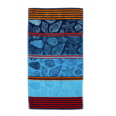 Serviette de plage coquillages bleue & rouge 90 x 170 cm 100% coton