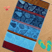 Serviette de plage coquillages bleue & rouge - ambiance