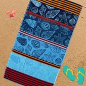 Serviette de plage coquillages bleue & rouge 90x170 cm 100% coton