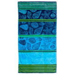 Serviette de plage coquillages bleue & verte 90 x 170 cm 100% coton
