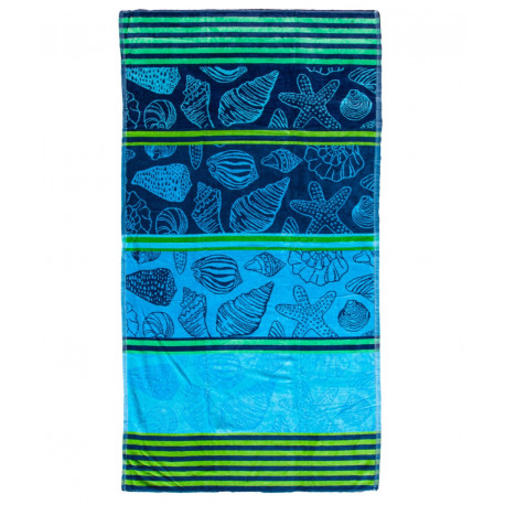 Serviette de plage coquillages bleue & verte 90 x 170 cm 100% coton