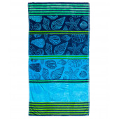 Serviette de plage coquillages bleue & verte 90 x 170 cm 100% coton