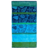 Serviette de plage coquillages bleue & verte 90x170 cm 100% coton