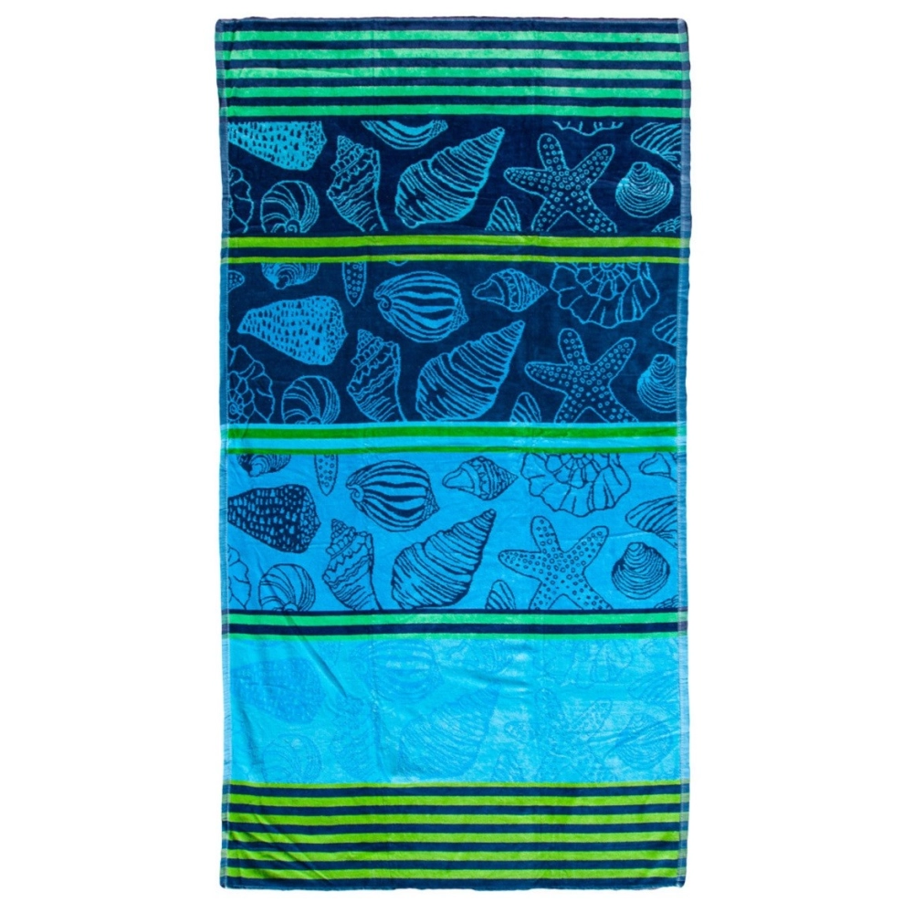Serviette de plage coquillages bleue & verte 90x170 cm 100% coton
