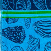 Serviette de plage coquillages bleue & verte 90 x 170 cm 100% coton - zoom