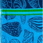 Serviette de plage coquillages bleue & verte 90x170 cm 100% coton