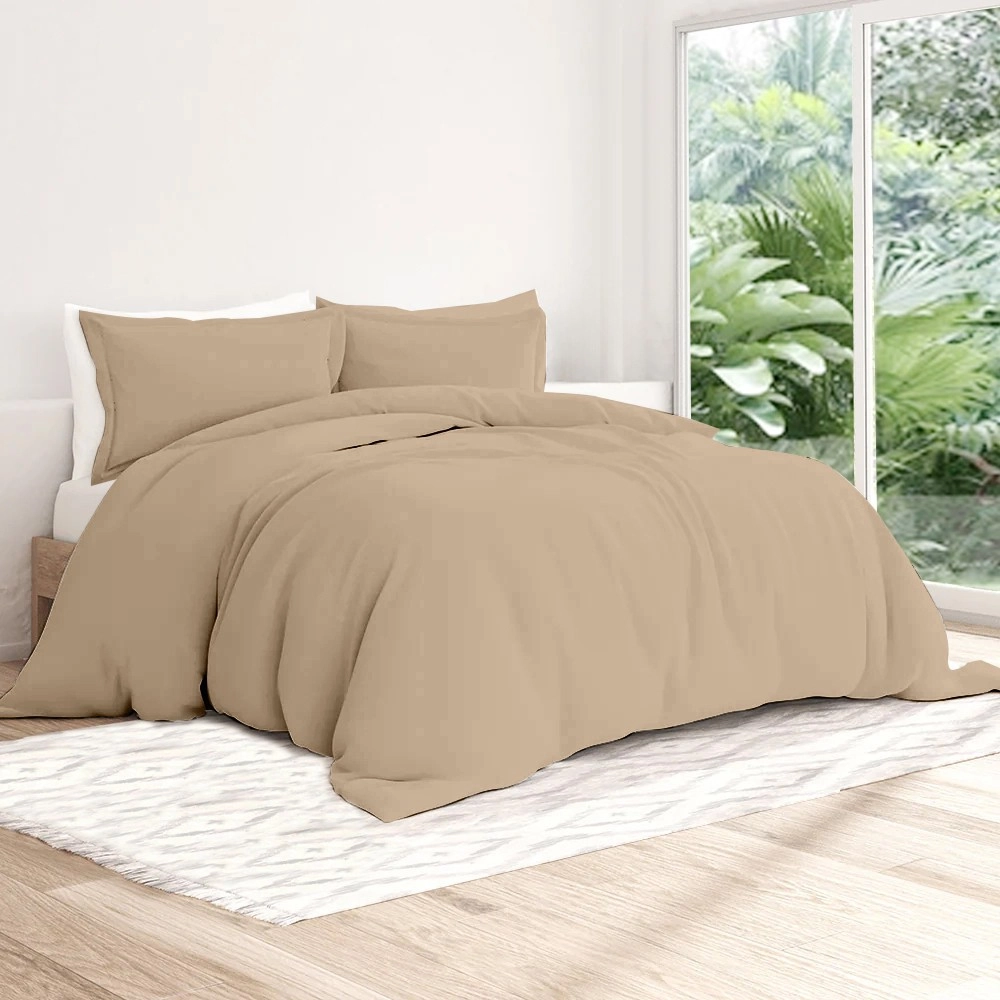 Housse de couette unie 100% percale de coton 80 fils + Taie(s) 65x65 cm – Fabriquée en Europe – Doux et respirant - Oeko-Tex®